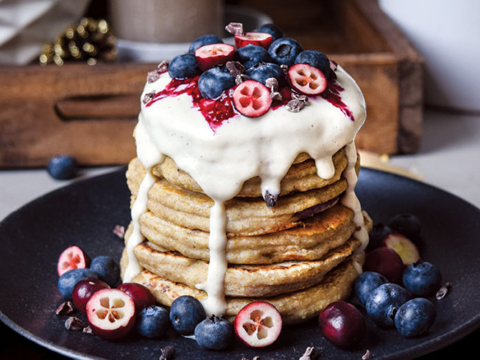 Blueberry Oat Pancakes With Cashew Sauce