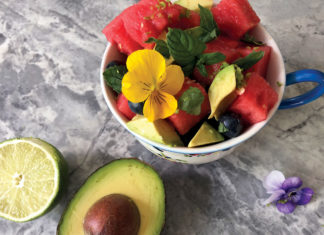 Spearmint and Pansy Watermelon Salad