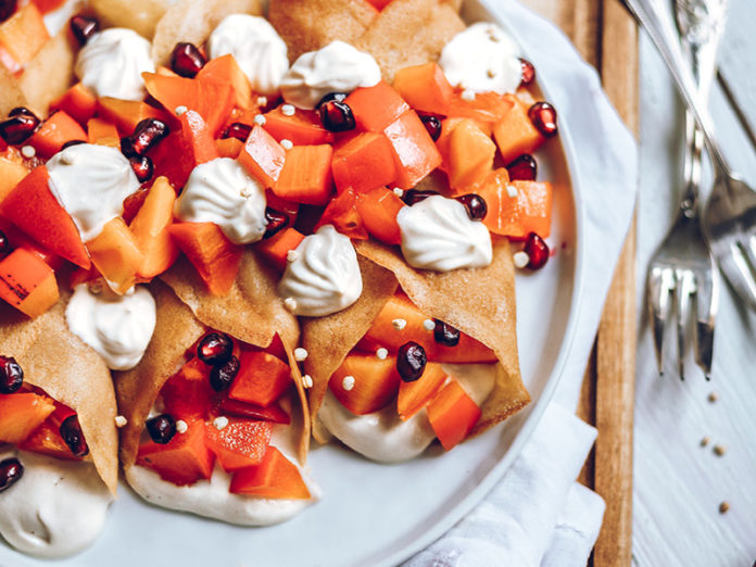 Vegan Crepes with Persimmon and Cashew Whipped Cream