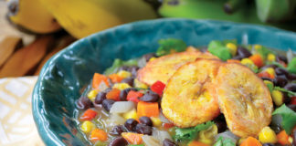 Brazilian Black Bean Soup with Baked Plantain