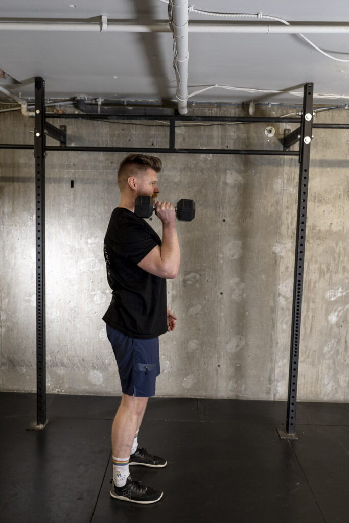 Dumbbell Row to Curl & Press  
