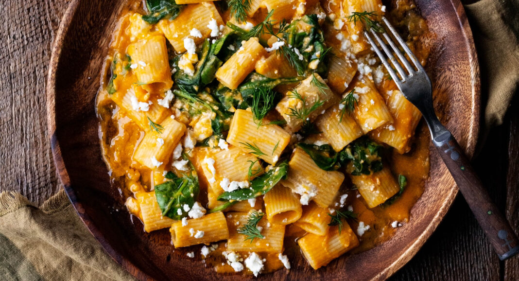 Butternut Squash and Spinach Rigatoni with Feta and Dill