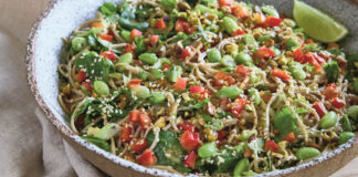 Edamame and Pistachio Soba Noodle Spinach Salad