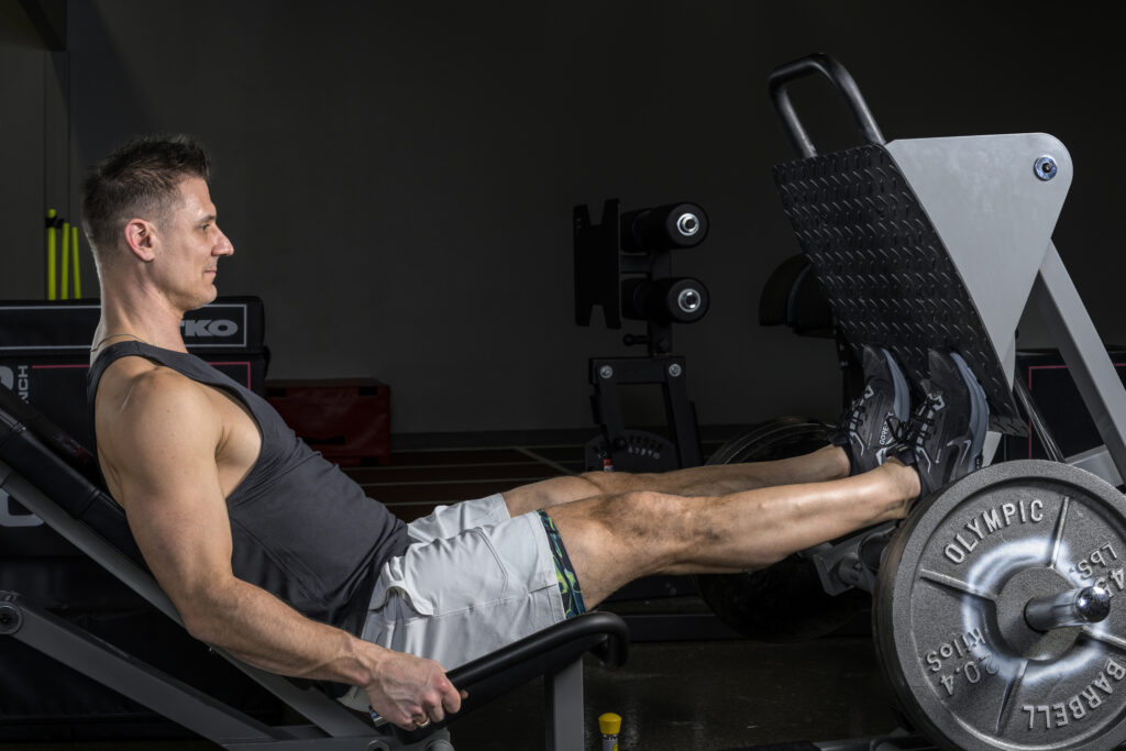 Calves (Raises and Isometrics)
Calf raises on a leg press machine
