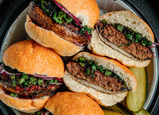 Hoisin Portobello Burgers with Chili-Lemon Broccolini